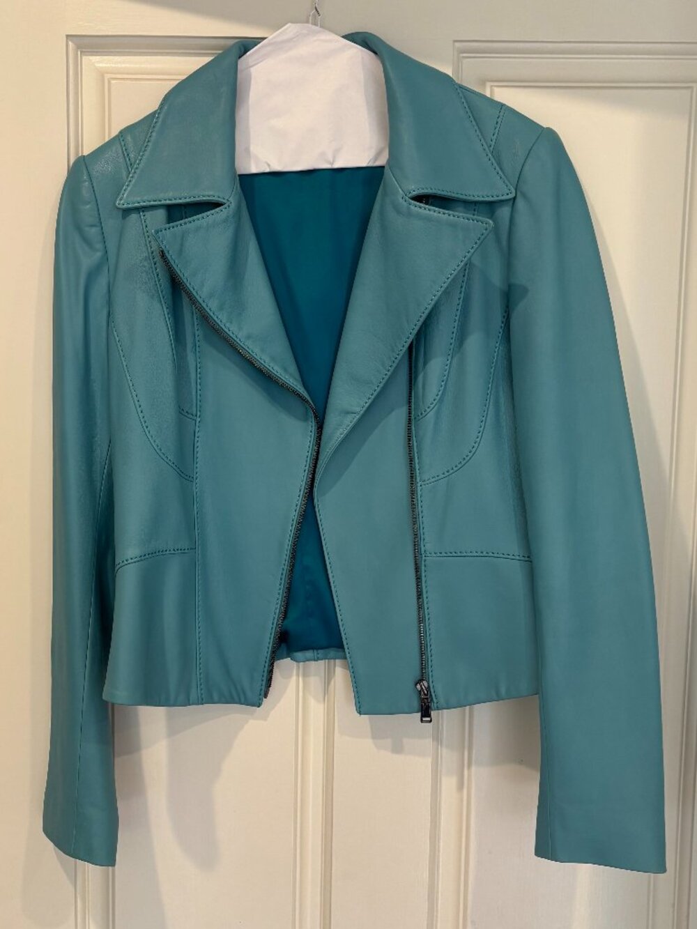 Ellie Tahari Turquoise Leather Moto Jacket